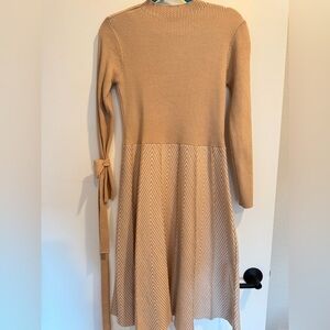 ✨ Elegant Camel Sweater Dress with Chevron Skirt - Perfect for Fall! ✨